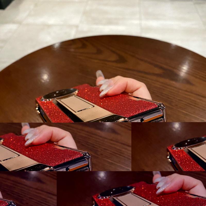 Étui à charnière en cuir pailleté pour Vivo X Fold2 & OPPO Find N2 avec protecteur d'écran