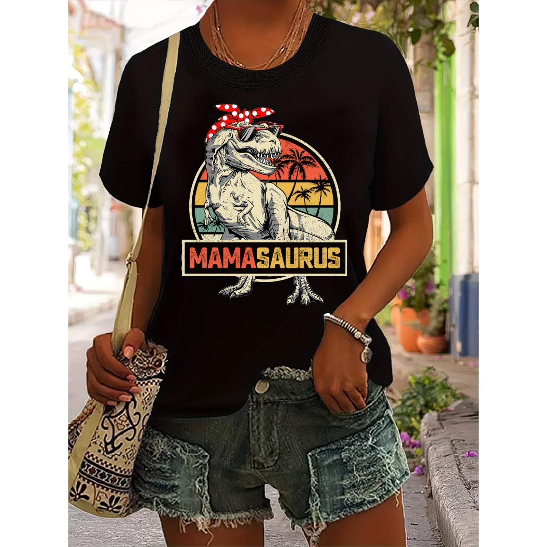 Футболка с коротким рукавом и круглым вырезом с принтом  Mama Saurus  S чёрный