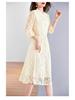 Women's Summer 2025 Slim Waist Embroidered Mulberry Silk Dress - Mid-Sleeve, Plus Size