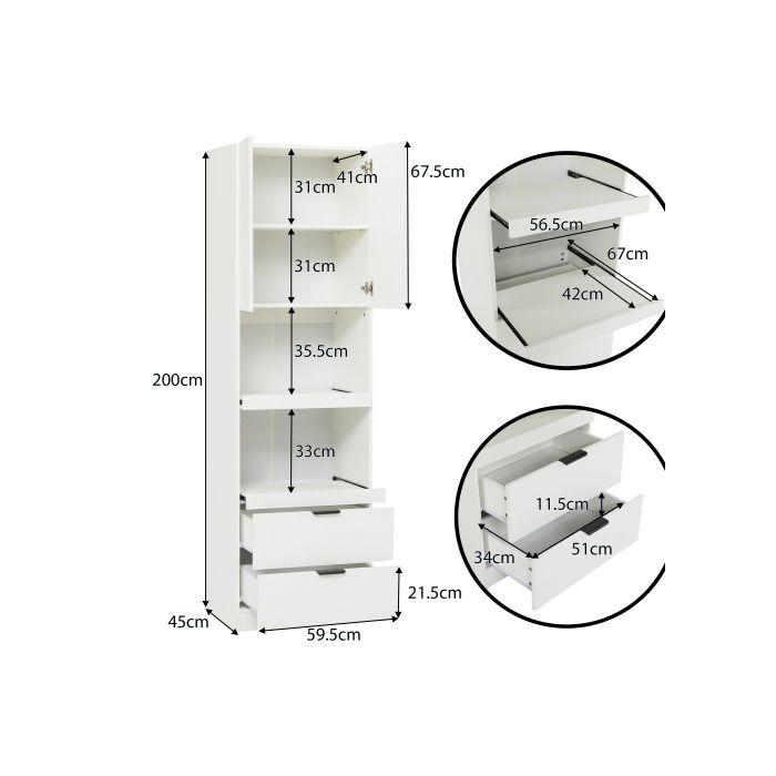 Armoire de cuisine - MUVOE - 200 cm - 2 portes - 2 tiroirs - Blanc mat
