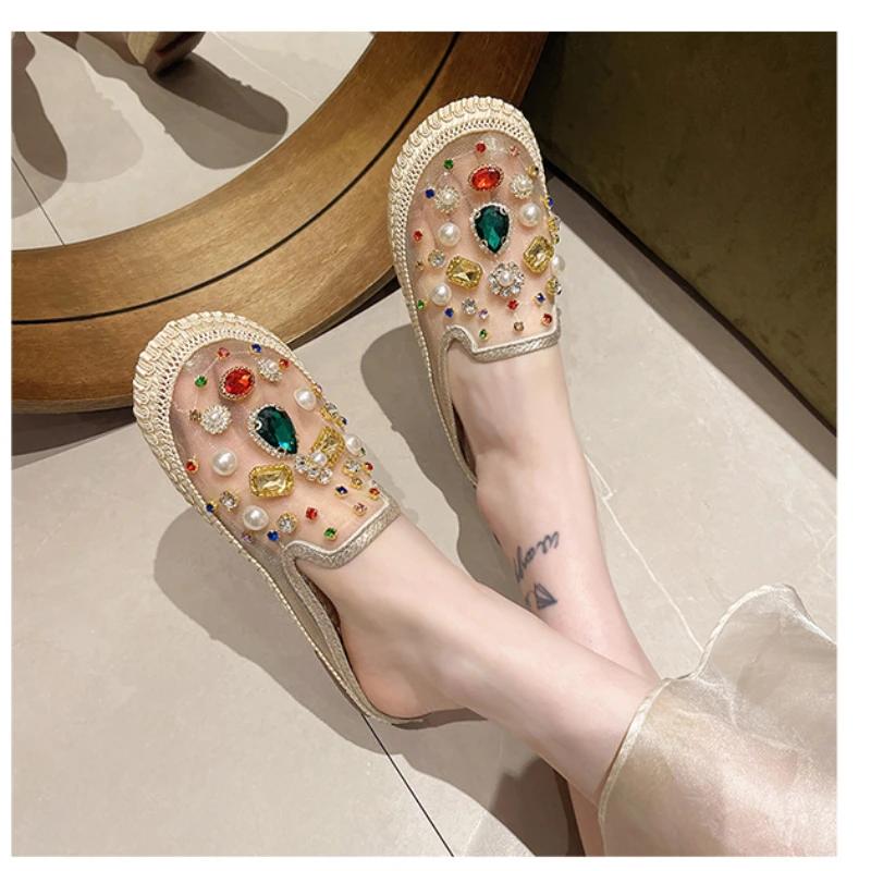Fashion 2025 Summer Slippers New Soft Sole Comfortable and Versatile Fairy Style Flat Casual Shoes Fashionable Shiny Breathable Loafers