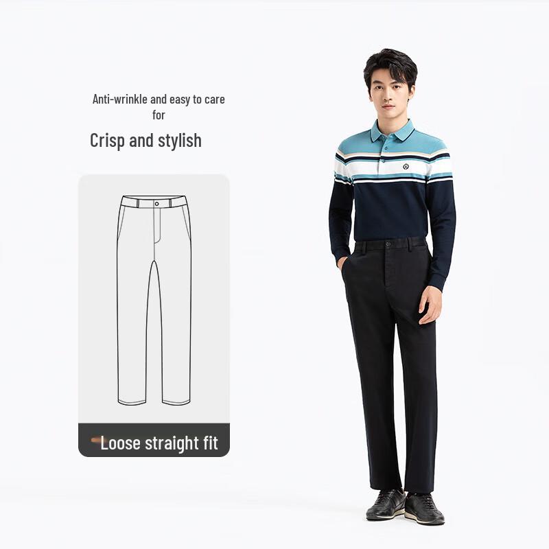Langdeng Men's Business Casual Stretch Straight Leg Pants