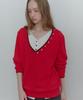 TMAKER Button Detail Layered V-Neck Knit Red