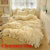 2025 New Cream Lace Girl Powder Grid Korean Version Bed 4-piece Set Washed Cotton Double-layer Yarn Quilt Cover Dormitory
