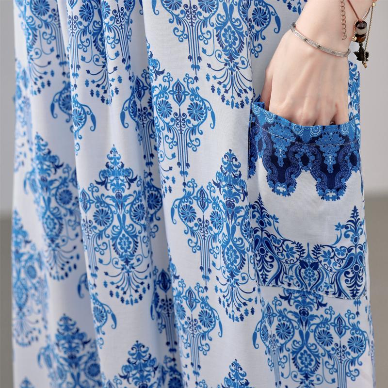 Women's Plus Size Maxi Dress, Boho Print Loose Short Sleeve Casual Dress with Pockets (XL-5XL)