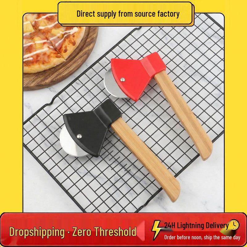 Bamboo Handle Axe Pizza Cutter – Creative Kitchen Gadget Slicer чёрный