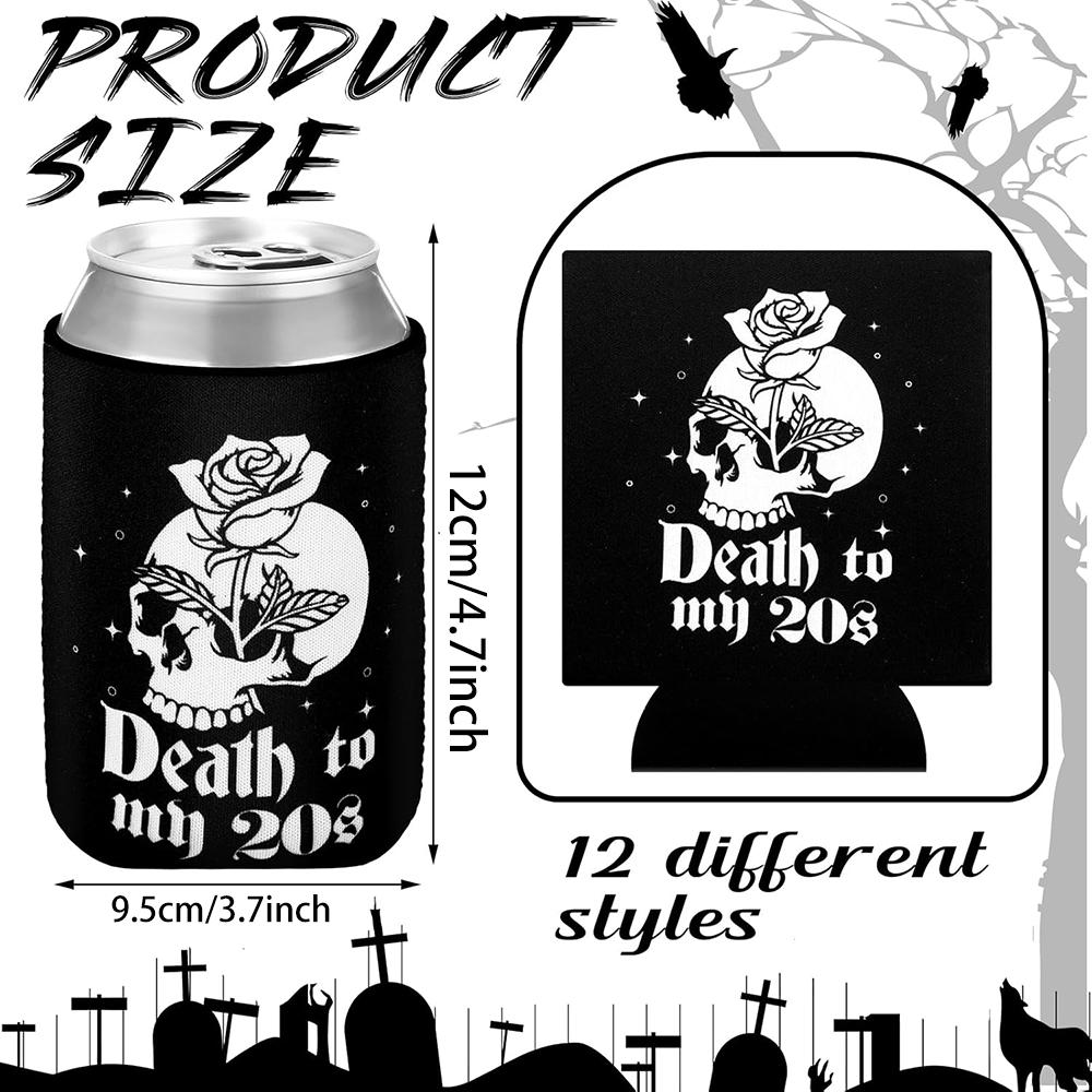 2Pcs Death To My 20s Can Coolers Spooky Scary Skull Halloween Party Gothic for Youth Bachelorette Decorations Bride To Be Gifts