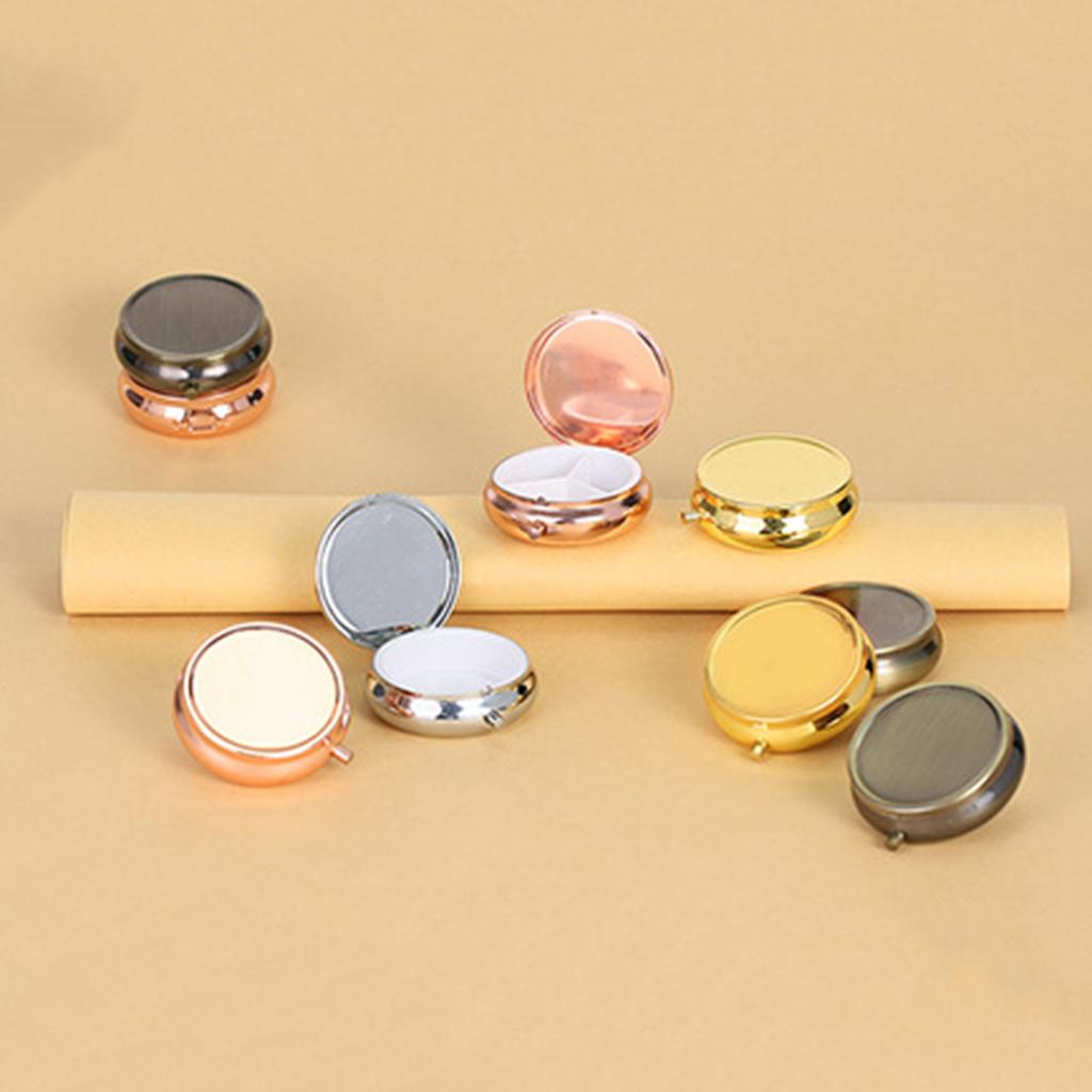 Round Pills Box Case for Pocket, Metal Medicine Tablets Holder Case Pills Organizers Pills Container for Travel Handbag