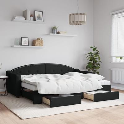 Vidaxl Extendable Sofa with Drawers, Black, 80X200 Cm, Fabric