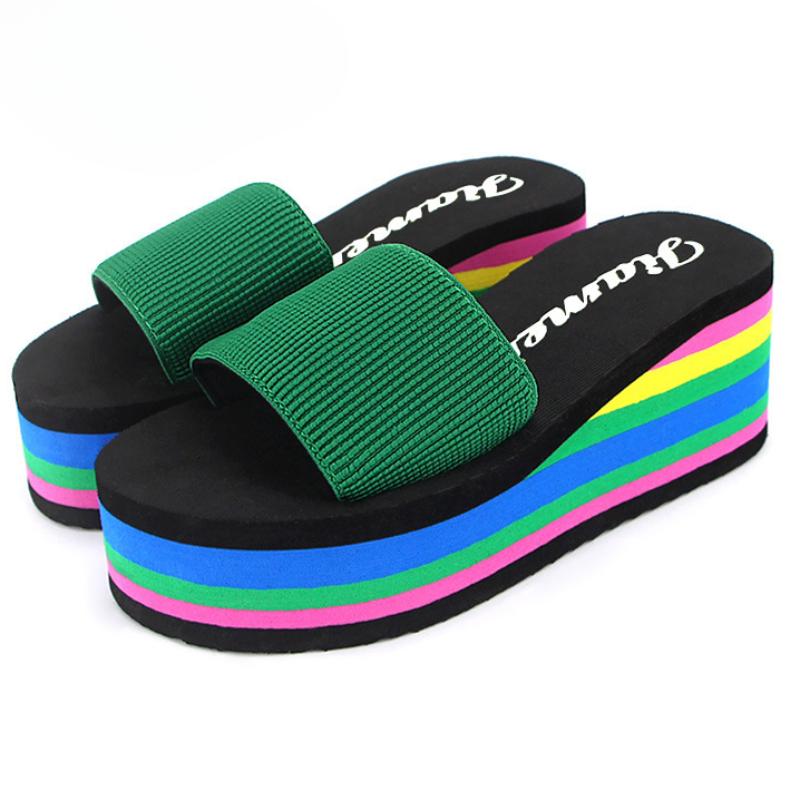 Dámské pantofle Módní Nové Cukrovinkové barvy Pantofle na klínku Protiskluzová silná podrážka Korejské Venkovní Plážové pantofle Chanclas Mujer
