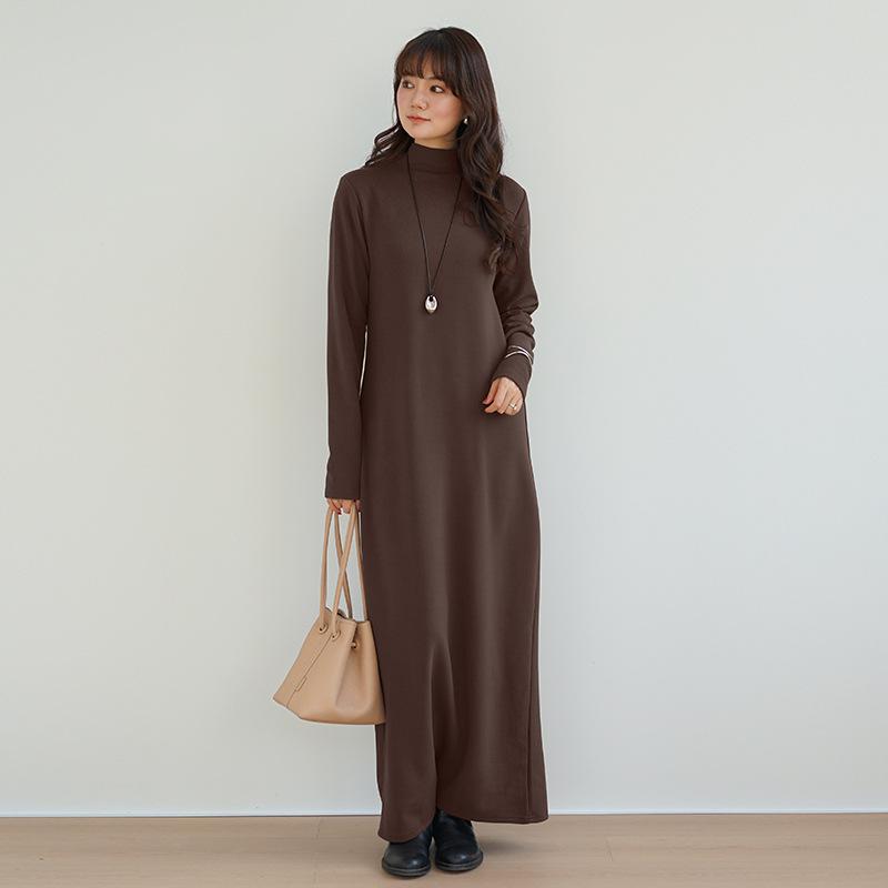 Autumn/Winter Brushed Half-High Collar Long Sleeve Slimming Dress