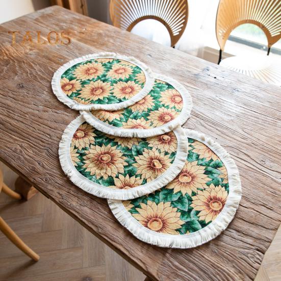 Tassel Placemat Pastoral Style Flower Oil Painting Aesthetical Round Shape Parties Weddings Banquets Table Decoration Dinner Mat
