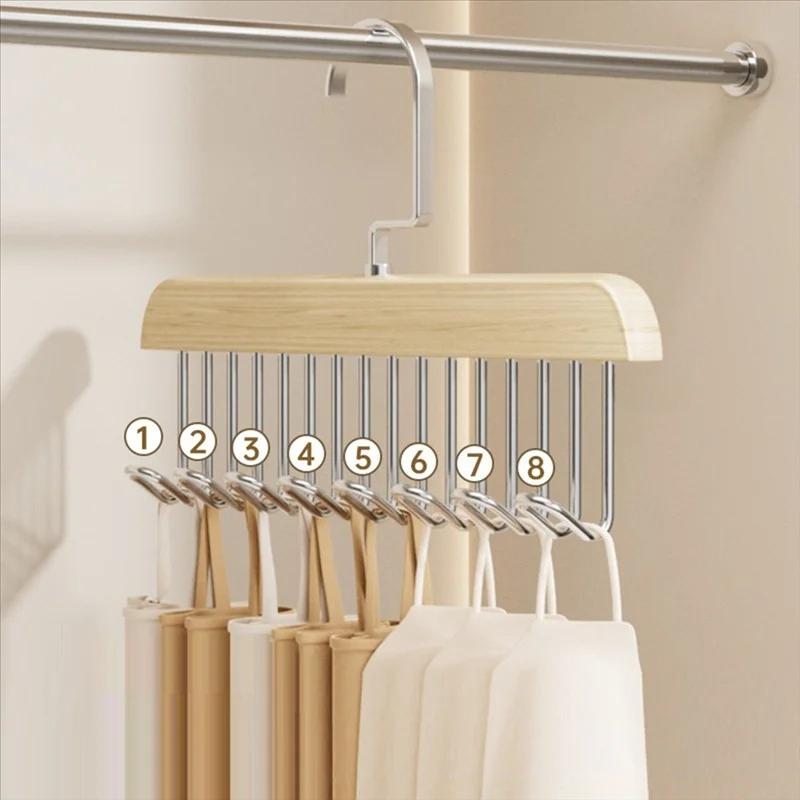 Wooden Sling Hanger Organizer with Multiple Hooks for Underwear Bras Vests Space-Saving Durable Storage Rack Hangers for Clothes