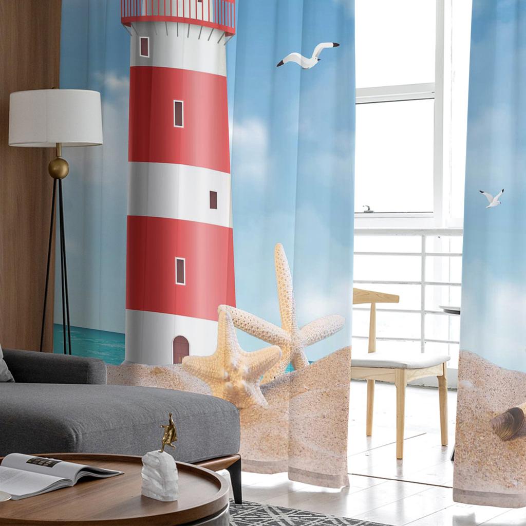 Sea Beach Lighthouse Starfish Seagull Sheer Window Curtains For Living Room Bedroom Modern Tulle Curtains Fabric Drapes