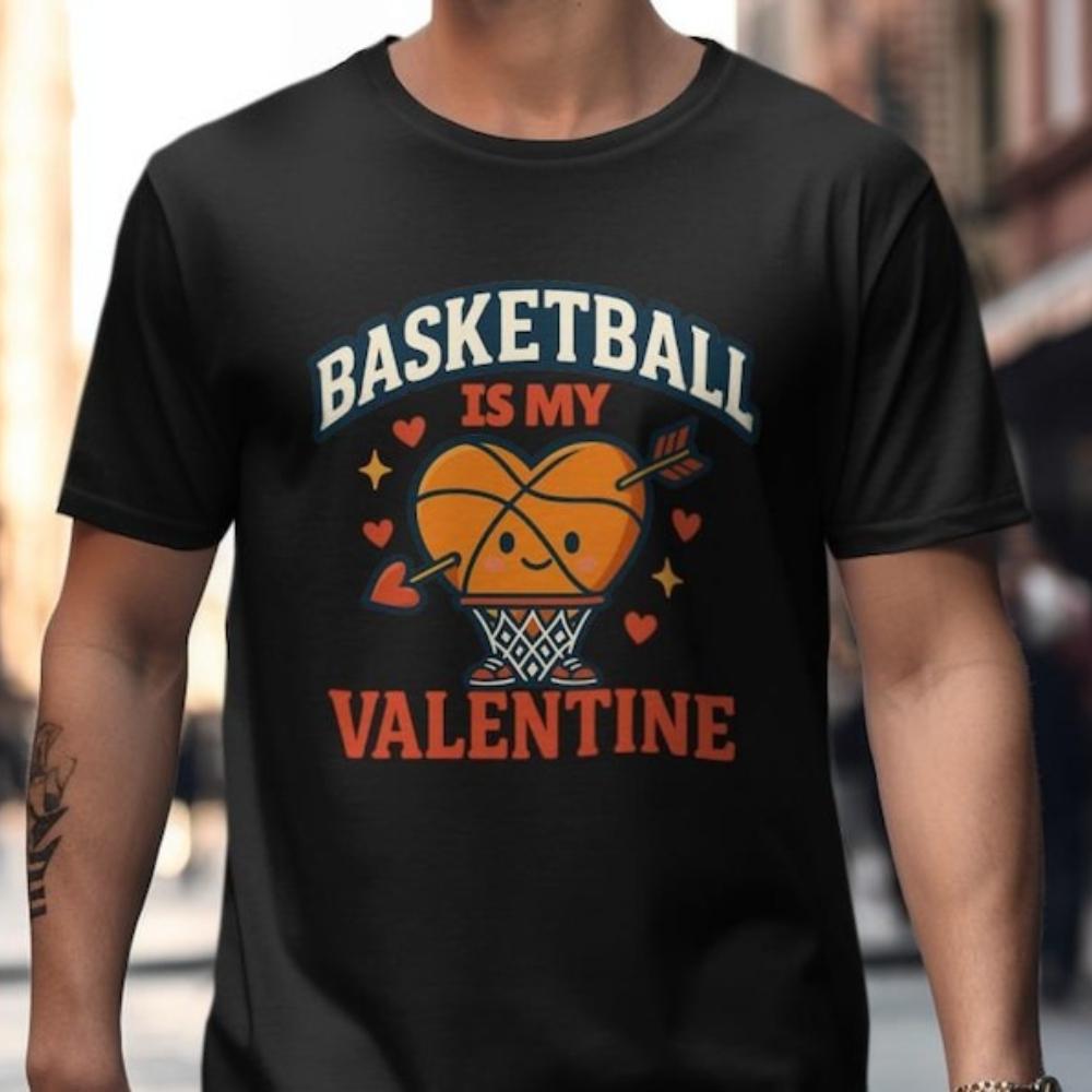 Basketball ist mein Valentinstag Lustiges Valentinstags T-Shirt Herz Ball Design Kreatives Shirt Basketball Fan Geschenk T-Shirt Herren Oberteile