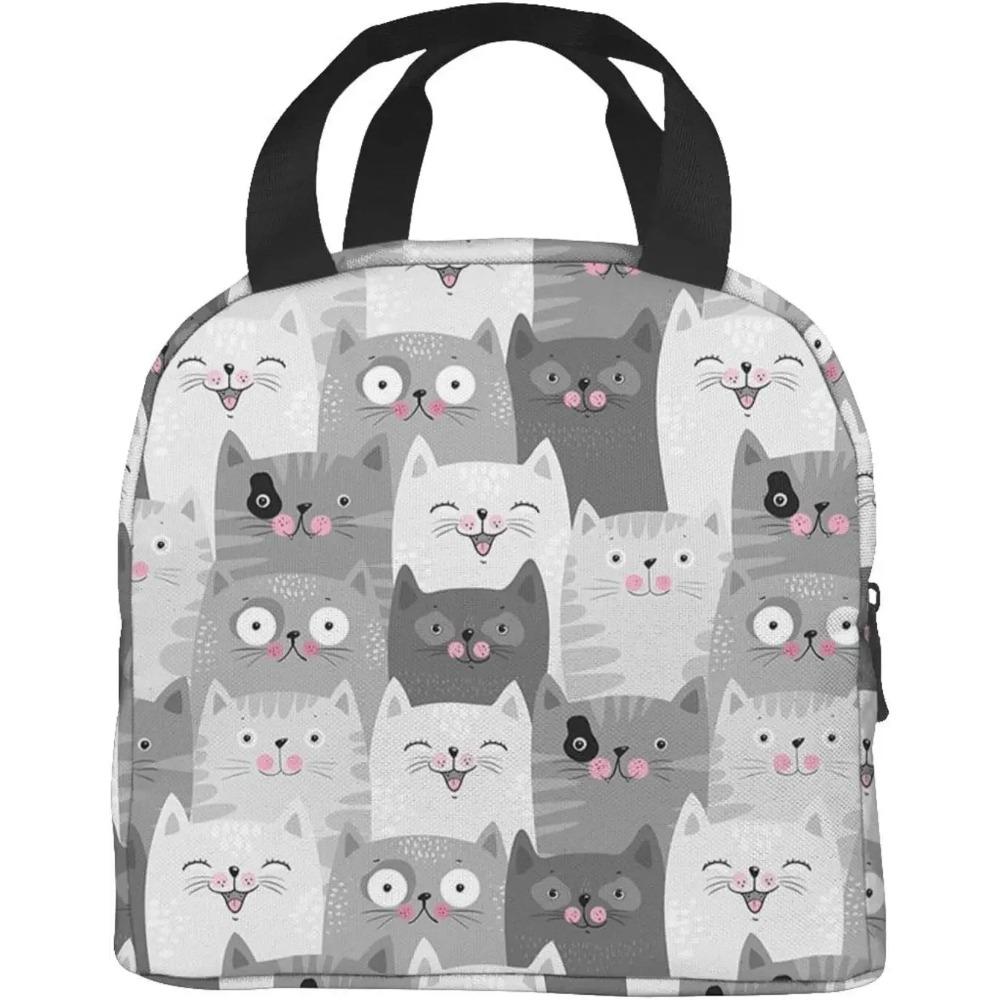 Geantă de prânz pisici gri drăguțe, cutie de prânz izolată, cooler reutilizabil, geantă termică pentru masă pentru femei, fete, muncă, școală, picnic