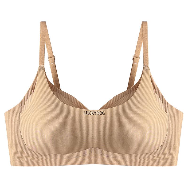 New small breasts show large, gathered and seamless wrapping, pull-up breathable underwear, comfortable and light steel-rimless bra