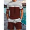 2026 Sommer Neuankunft Herren Freizeit Zweiteiler Set Gestreifter Print Kurzarmhemd und Sportshorts Set Herren Fitness Set