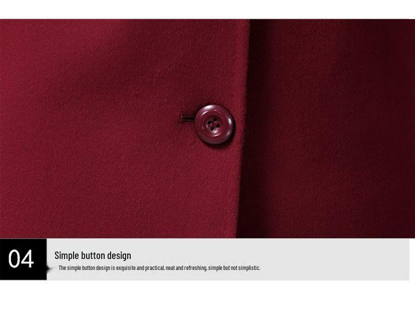 Jujube Red Double-Sided Wool Blend Coat - Women's Mid-Length Slim Fit for Autumn and Winter