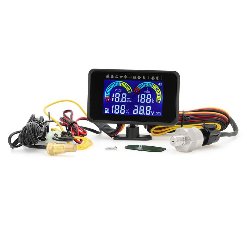 ZMFJH 4IN1 LCD-Anzeige Auto Mehrfach Digitaler Öldruck+Wassertemperatur+Kraftstoffanzeige+Spannung mit Sensor Summer Blinkendes Alarmsignal 12V24V