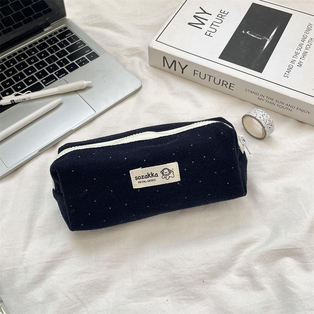 Woolen Korean-style Polka Dot Pen Case  Ins Stationery  Large Capacity  High Appearance Level Small Student Miscellaneous Storage Bag
