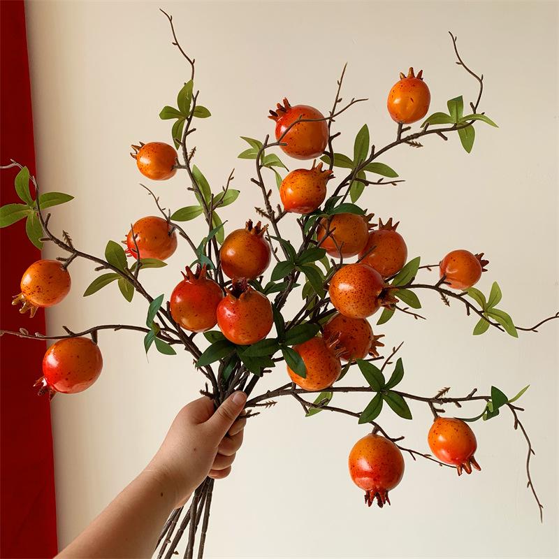 Pomegranate & Persimmon Fruit Tree Branch Bouquet: Artificial Floral Decoration for Living and Dining Rooms