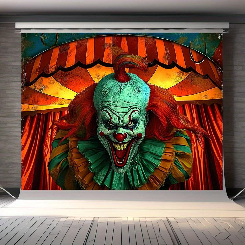 Horror Circus Theme Background: A Huge Evil Clown - Halloween Photography Background - Birthday Party Decoration