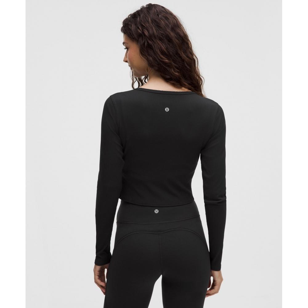 Lululemon Nulu Ribbed Wrap Front Long Sleeve Shirt  Heart Black