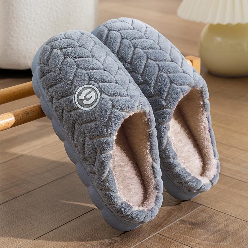 Cotton slippers women's autumn and winter baotou warm plush thickened soft bottom non-slip couple home slippers men