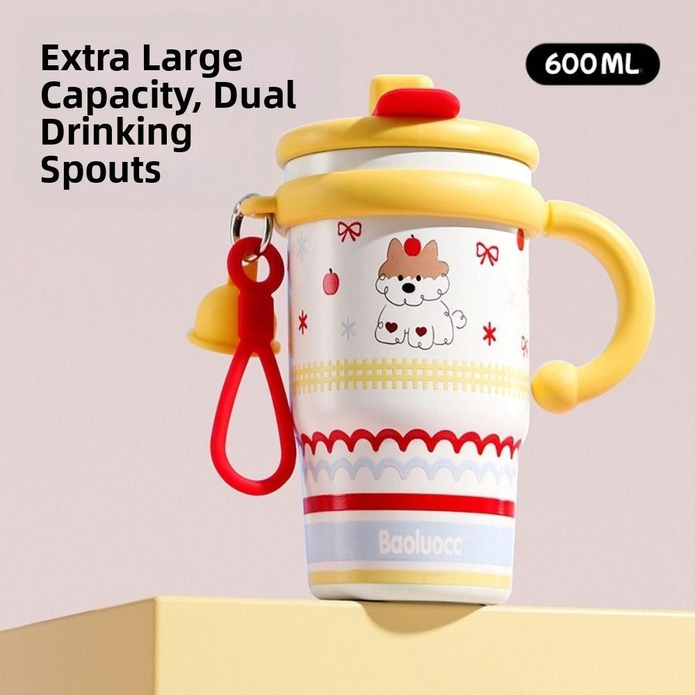 Creative Thermal Water Bottle 600ml Drinking Straw Cup Fashion Outdoor Insulated Mug  Household