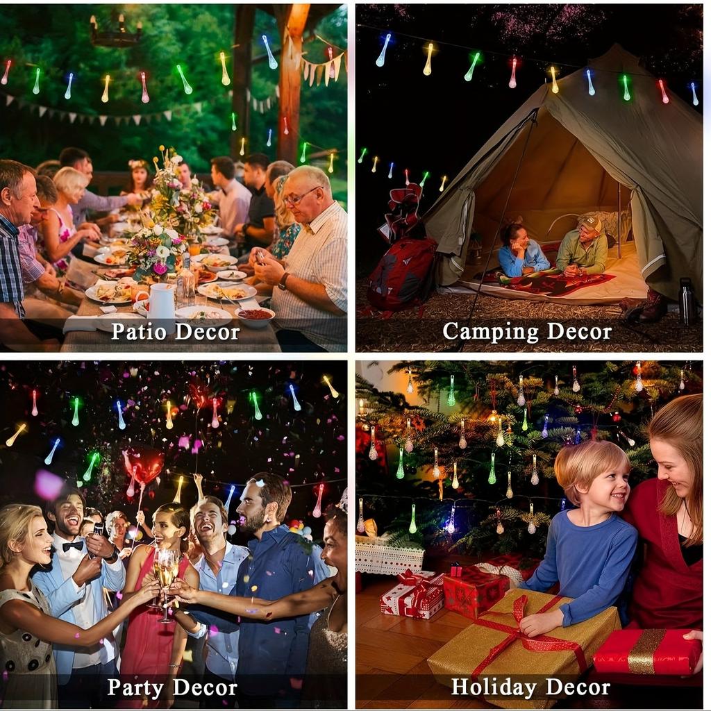 Solar LED Water Drop String Lights Outdoor Christmas Fairy Garden Decor Bubble Ball Lights For Lawn Courtyard