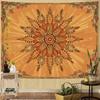 Tapeçaria Mandala Floral Boho para Quarto Tapeçaria de Parede Floral Boêmia Estética Grande Vintage Laranja Hippie Indiano Tapeçarias
