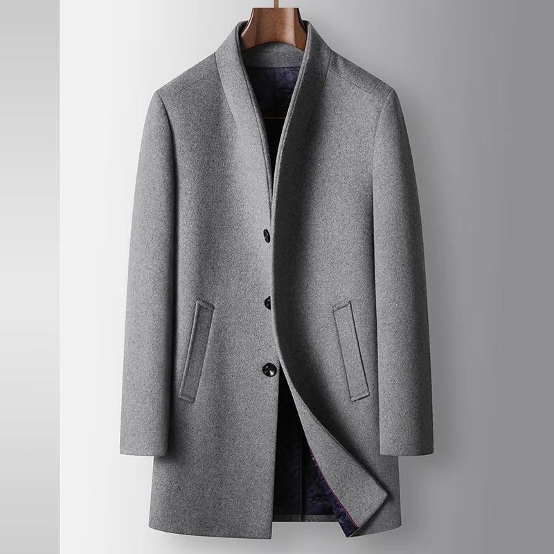 Winter Men Stand Collar Business Trench Coats Casual Long Jackets Male Cashmere Overcoats Man Woolen Blends Coats