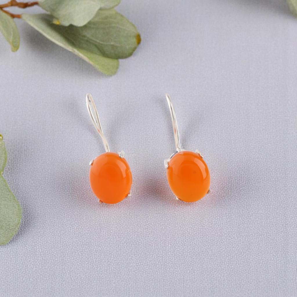 Natural Carnelian Gemstone 925 Sterling Silver Handcrafted Dangle Earrings 1.05" EE-173-24