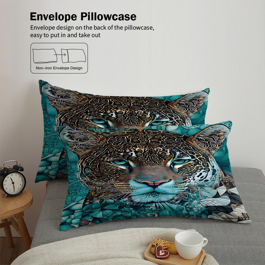 3pcs Fierce Leopard Animal Printed Chipless Bedding Set, Soft and Comfortable, Suitable for Dormitory Bedrooms of Various Sizes