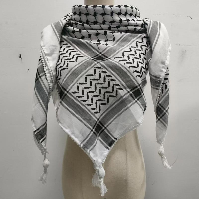 Arab Shemagh Scarf for Men Breathable Polyester Desert Neckwrap Tassels Neckerchief Hijab Shawl for Casual and Formal Ev