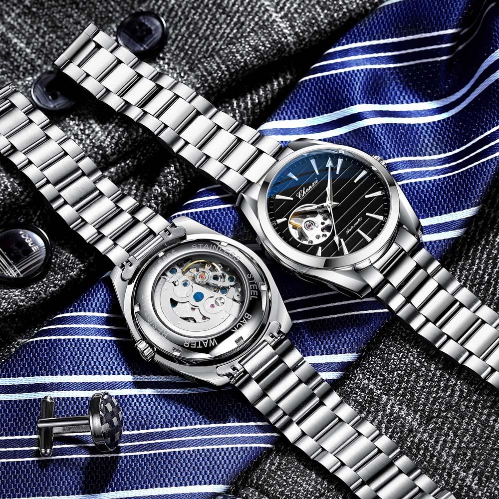CHENXI Men's Fully Automatic Skeleton Mechanical Watch Water-Resistant Stainless Steel Stylish Mechanical Watch Watches for Man