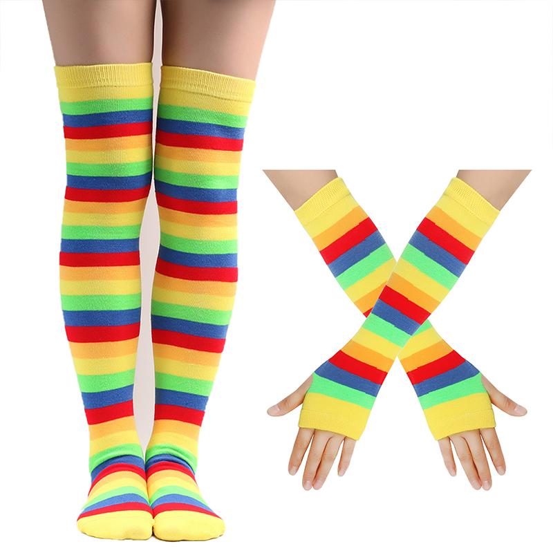 Purple Stockings Party Props 2 Piece Set Striped Over The Knee Socks Colored Striped Gloves New Casual Stockings