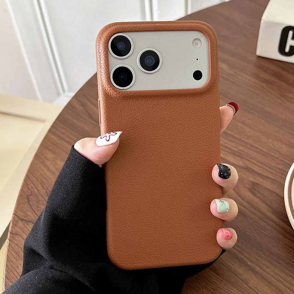 Luxury Leather Texture Phone Case For iPhone 18 Pro Max 17 Air 16 Plus 15 14 13 12 Pro Max Shockproof Soft TPU Cover Funda