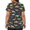 Top da Lavoro da Donna a V Manica Corta con Tasche Stampa Animali Cartone Animato Uniforme Medica Vestibilità Comoda Tessuto Resistente