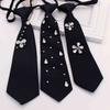 Elegant Rhinestones Embellished JK Shirt Tie for Women Men Harajuku Student Uniform Adjustable Pre Tied Black Necktie