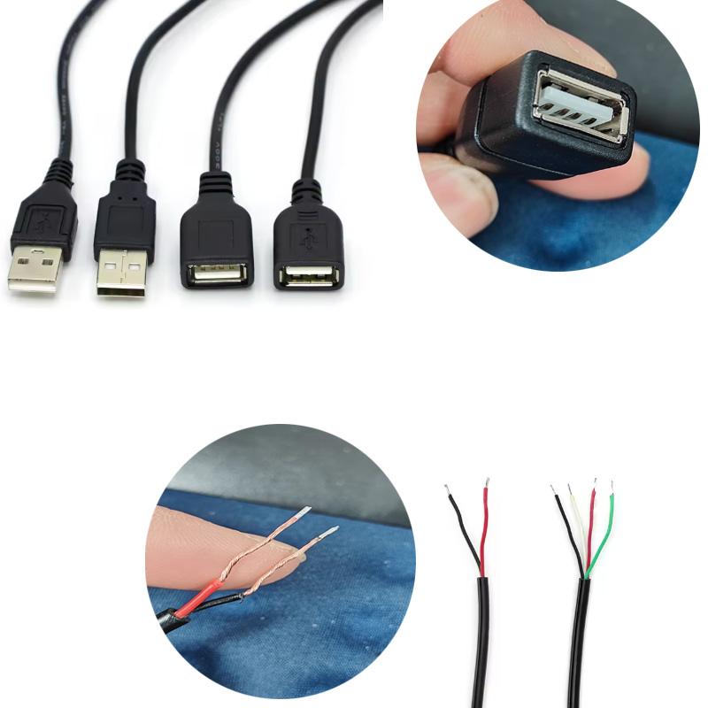 Copper USB Single Male Head Two Core Charging Cable Four Core Data Cable USB Connection Cable Tin Supply Cable Extension Cable