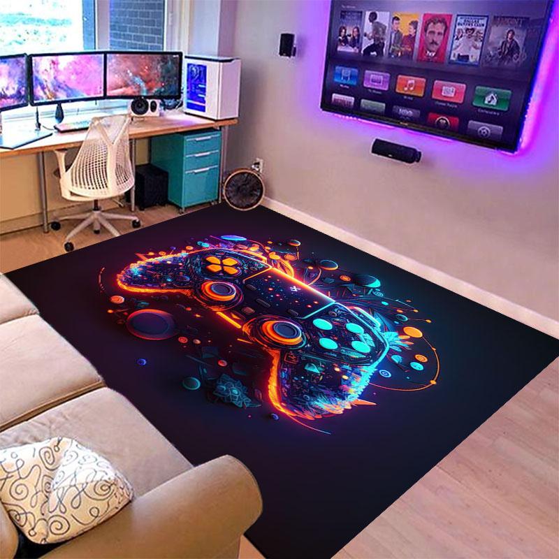 Herní koberec do chlapeckého pokoje, hráčský koberec s designem ovladače, koberec do herny, dekorace ložnice, protiskluzová, pratelná v pračce podložka