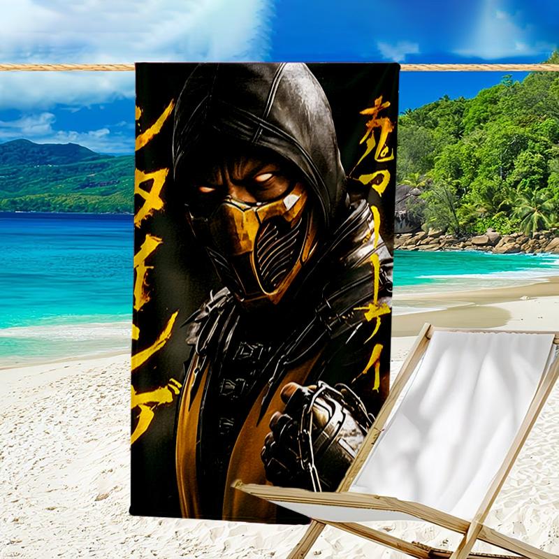 1pc Mortal Kombat3 Beach Towel, Beach and Seaside Swimming Pool Equipment, Fashion Pattern, Rectangular, Travel Essentials