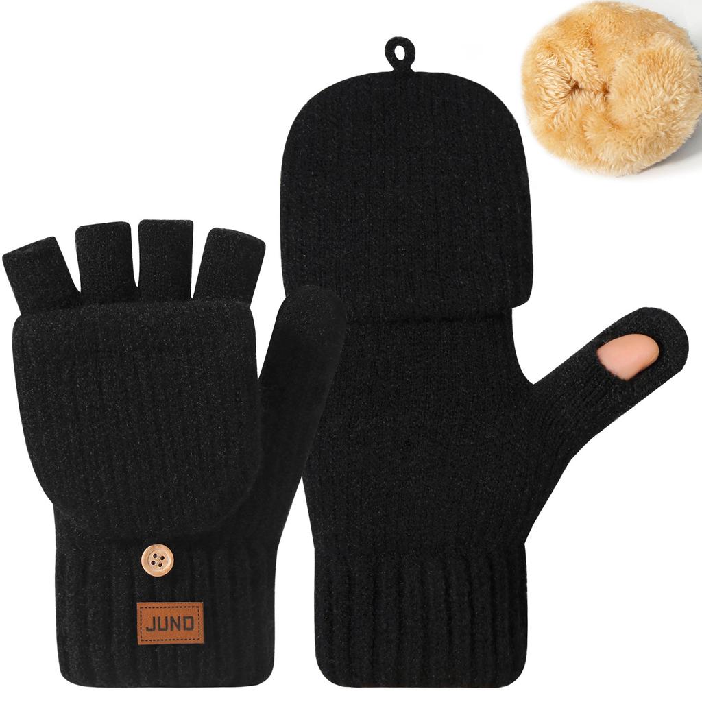 Thickened Plush Fluffy Winter Knitted Gloves Men Women Flip Cover Half Finger Mittens Warm Windproof Outdoor Cycling Gloves Gift