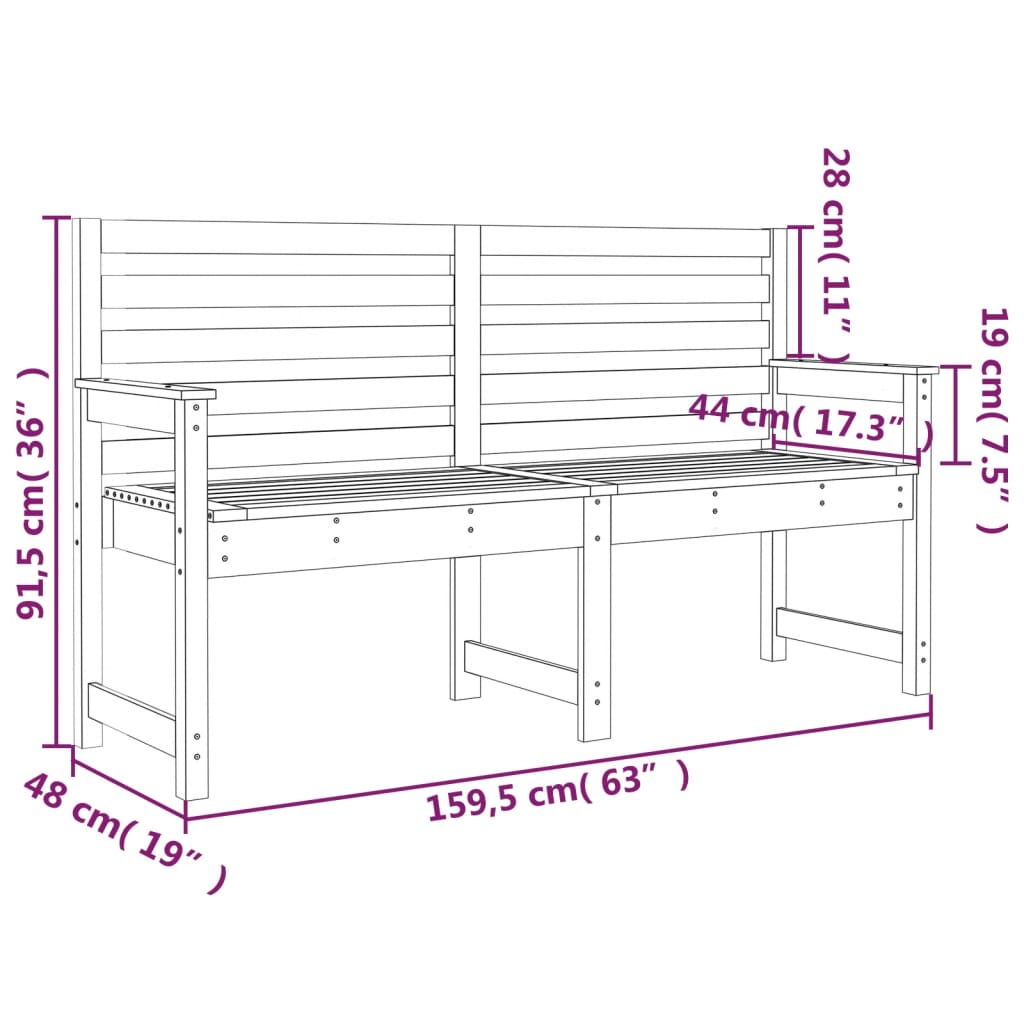 Garden Bench White 159.5 x 48 x 91.5 cm Solid Pine Wood