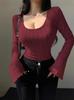 2025 European & American Style Fleece-Lined Brushed Ribbed Knit Long-Sleeve Top New Arrival