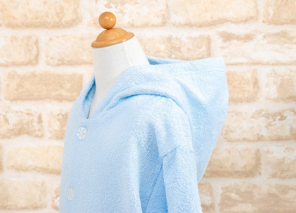 K's Eye Kids' Bathrobe, Terry Cloth, Unisex, Boys and Girls, Sizes 120-130cm, Suitable for Pool and Swimming, 11061 (Sizes 12-13, Blue)
