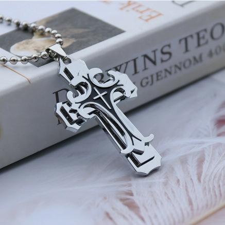 Necklace Pendant Steel Handchands Cross Silver 391