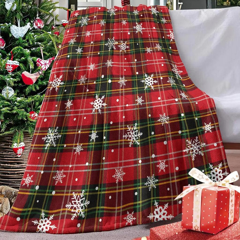 Premium Christmas Plaid Snow Blanket Breathable Cozy For Home Decor And Gift Idea All Season Use